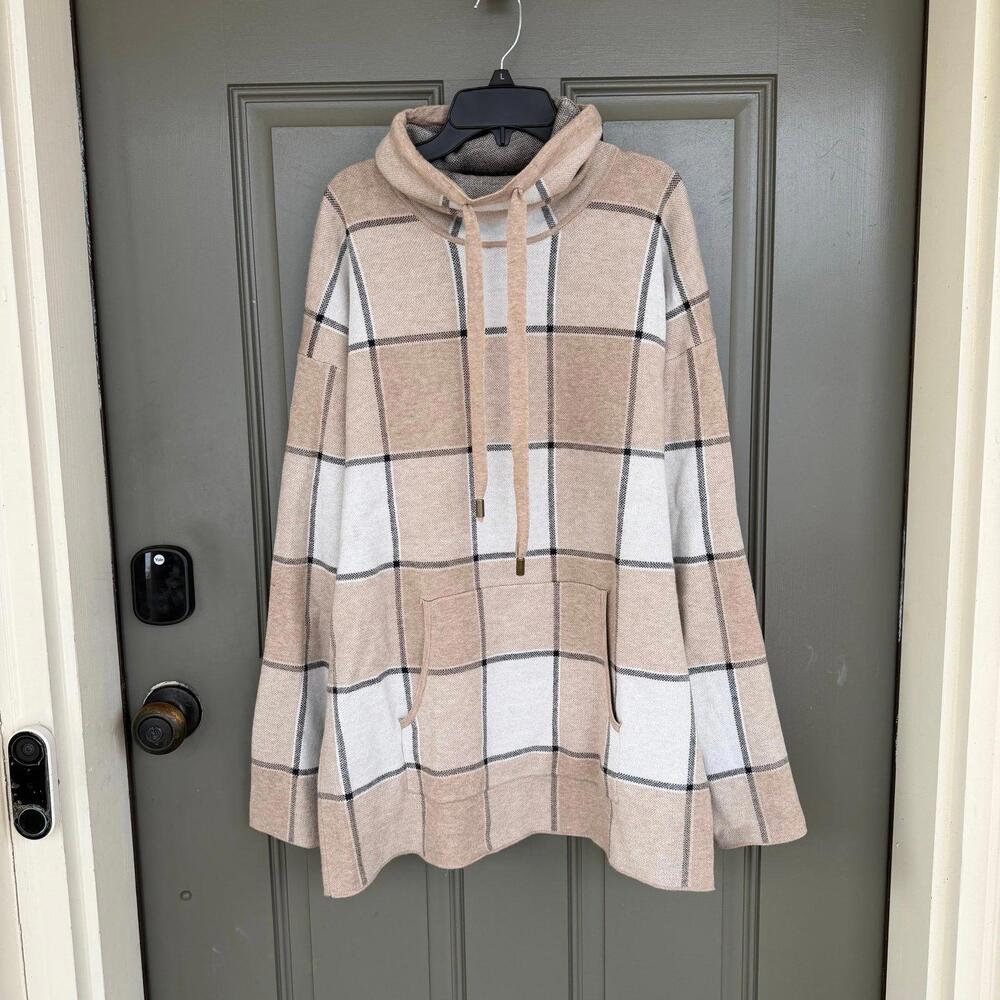 Rachel Zoe Plaid Cowl Neck Sweater Large
